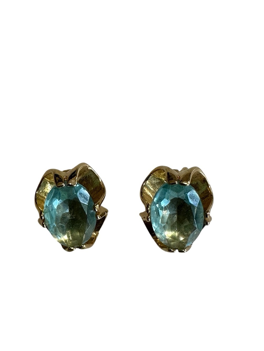 Vintage Gold Tone Aquamarine Crystal Oval Clip-On Earrings Elegant Statement